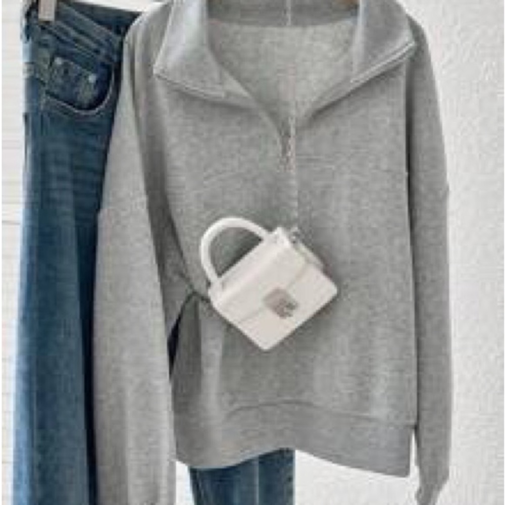 Gray Half-Zip Cozy Pullover Sweatshirt - Women